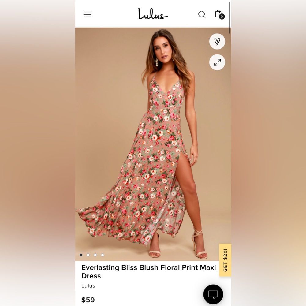 Lulus Everlasting Bliss Blush Floral Print Maxi Dress Size M